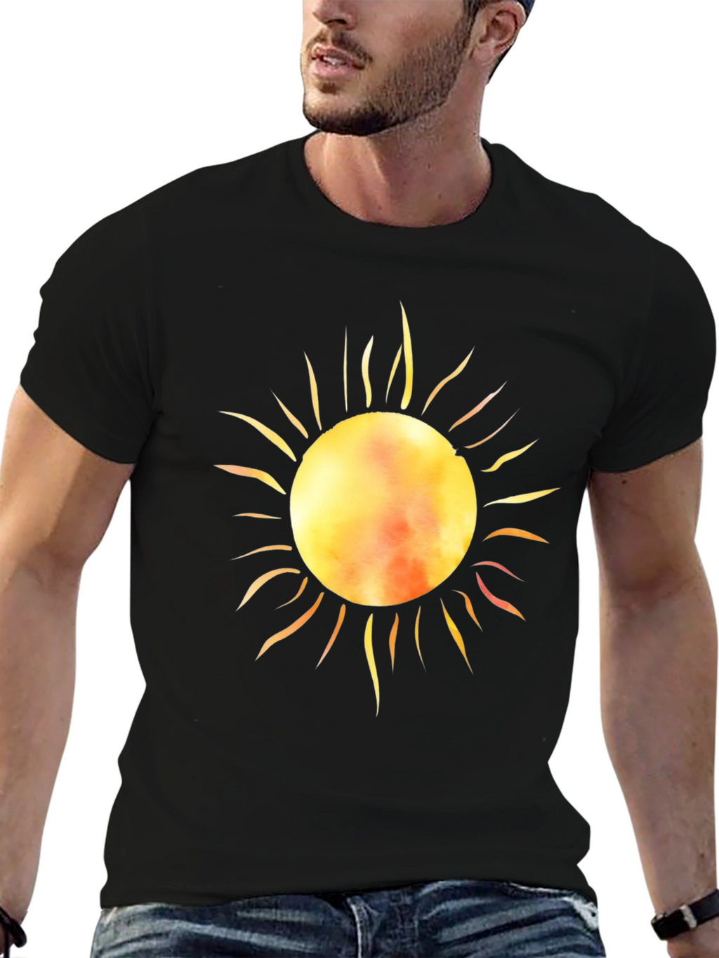 Radiant Sun Graphic Tee - Black Cotton T-Shirt