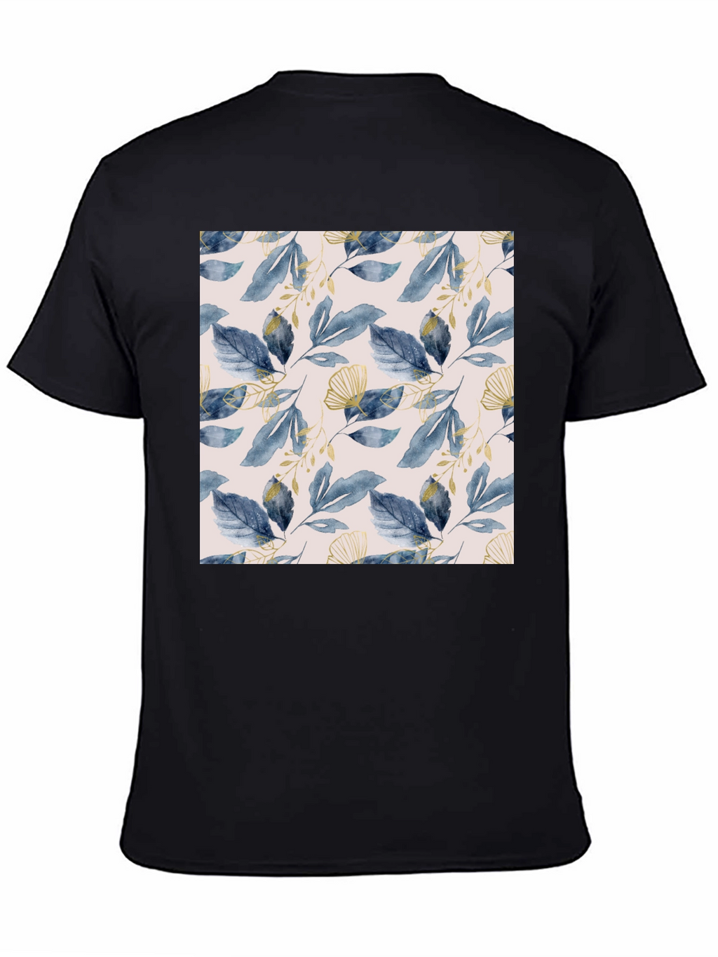 Stylish Leaf Pattern Black T-Shirt