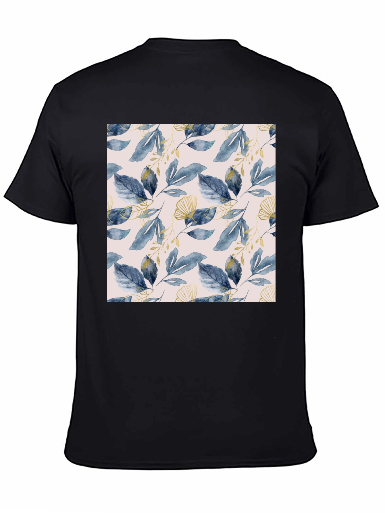 Stylish Leaf Pattern Black T-Shirt