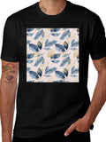 Stylish Leaf Pattern Black T-Shirt