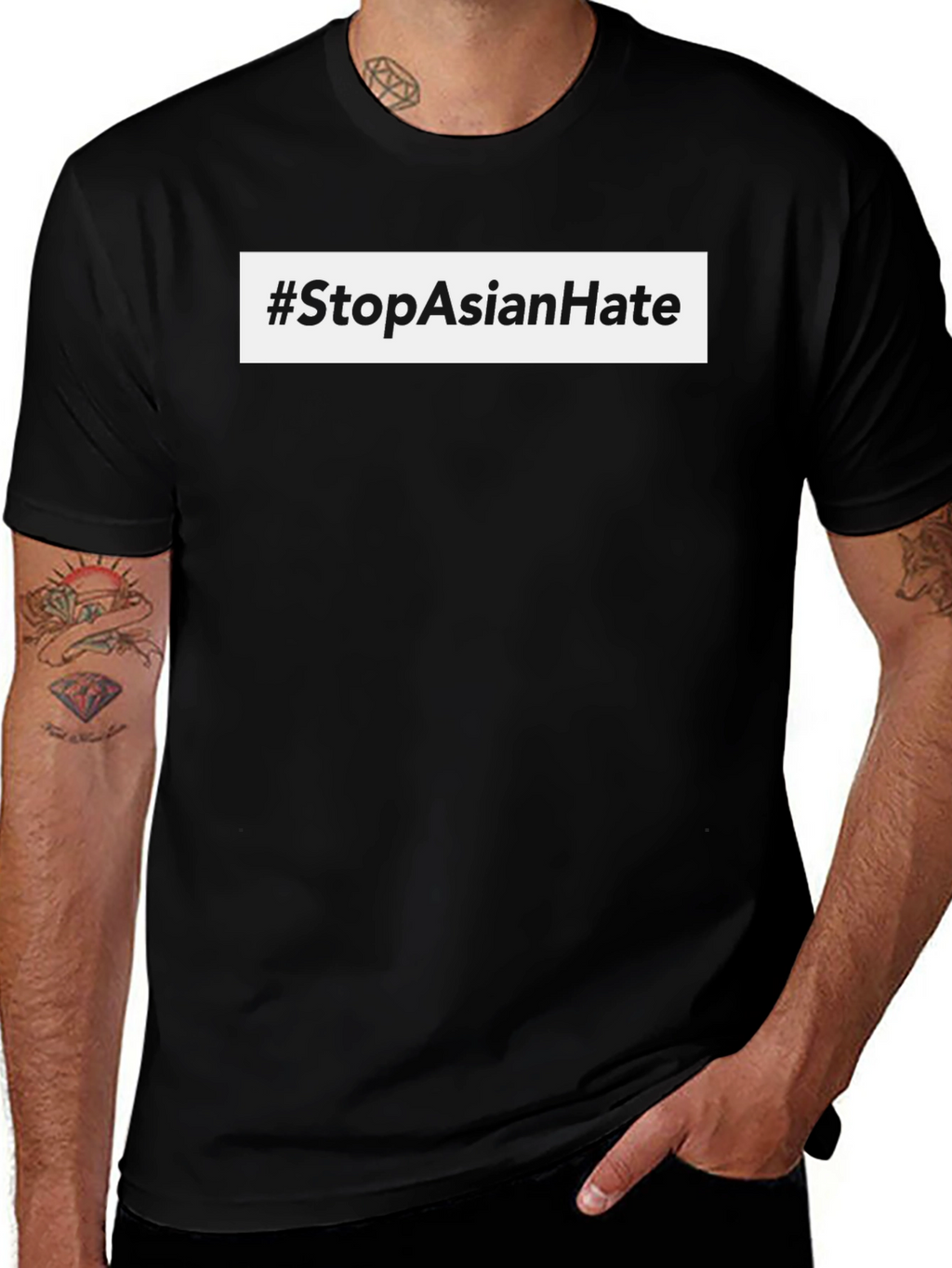Stop Asian Hate Black Cotton T-Shirt