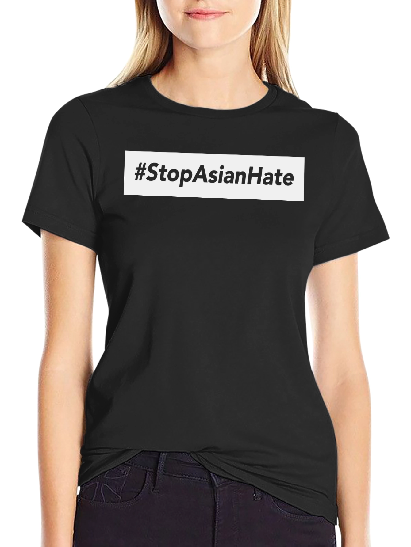 Stop Asian Hate Black Cotton T-Shirt