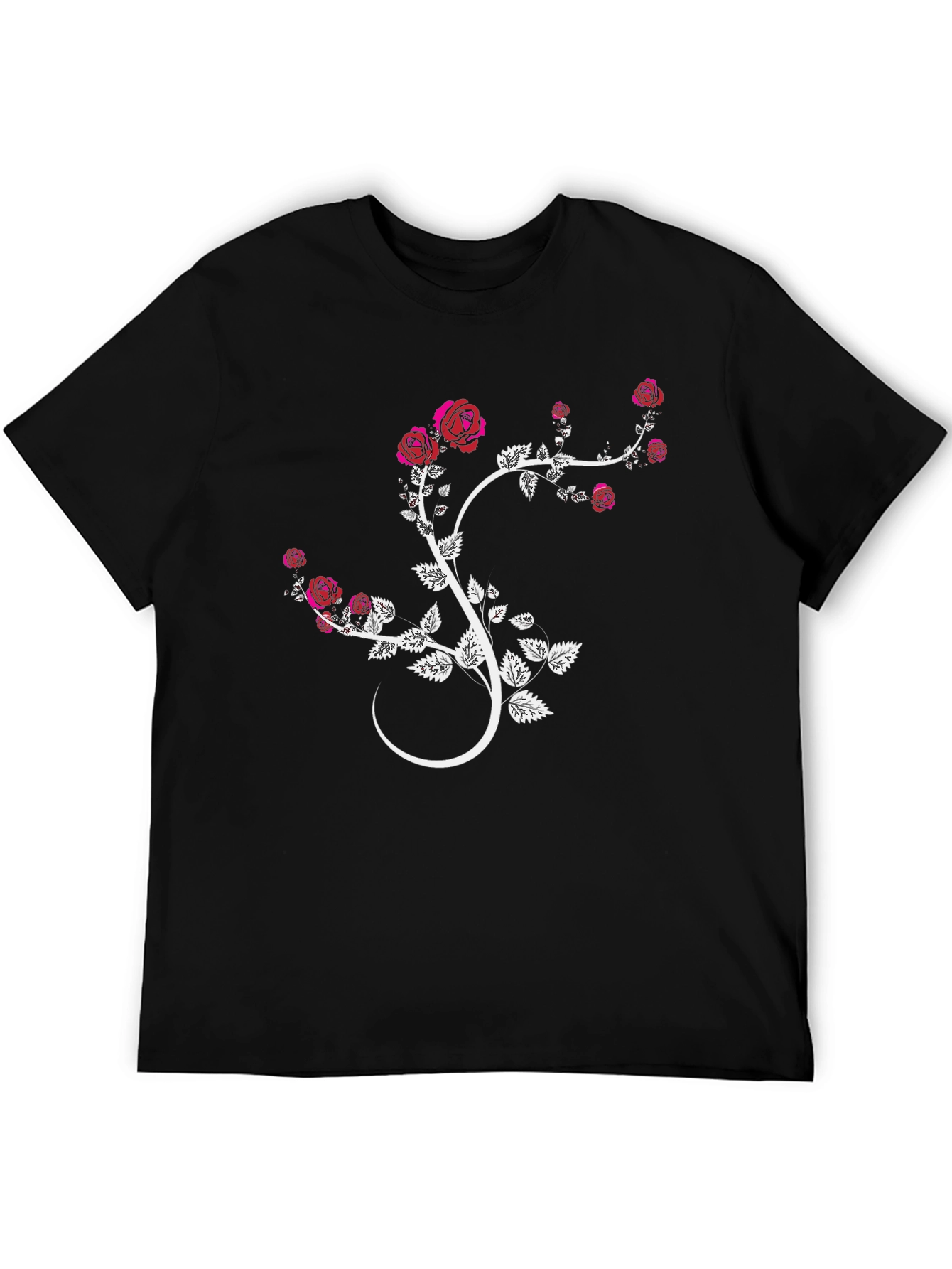 Floral Rose Vine Graphic Tee - Black Cotton Blend