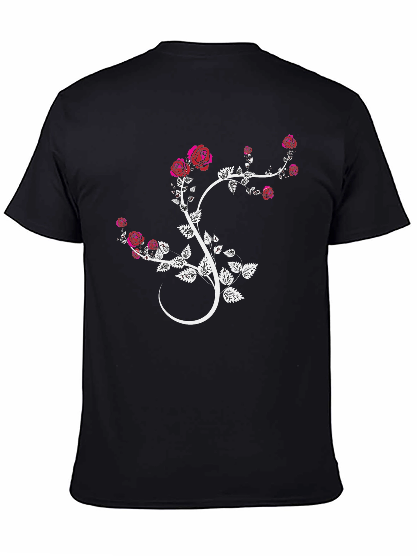 Floral Rose Vine Graphic Tee - Black Cotton Blend