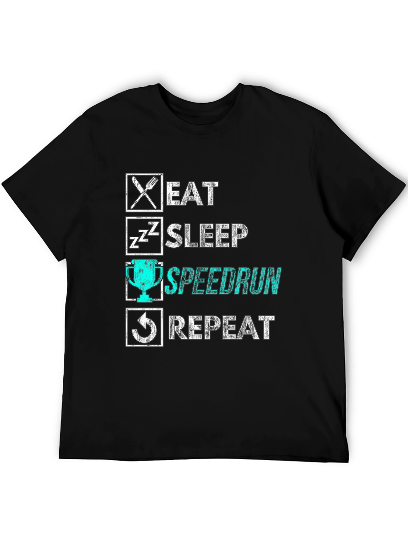 Eat Sleep Speedrun Repeat Black Graphic Tee