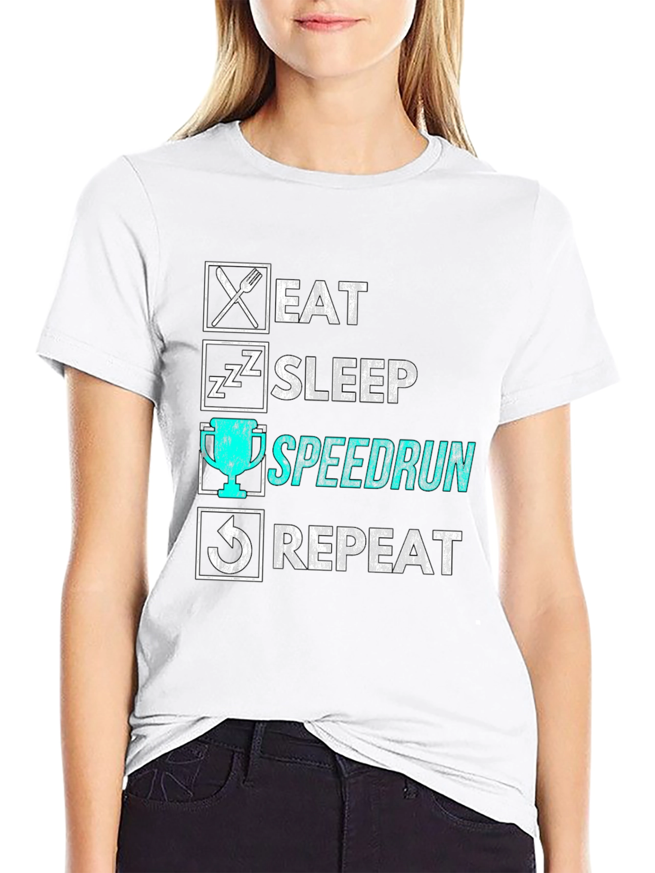 Eat Sleep Speedrun Repeat Black Graphic Tee