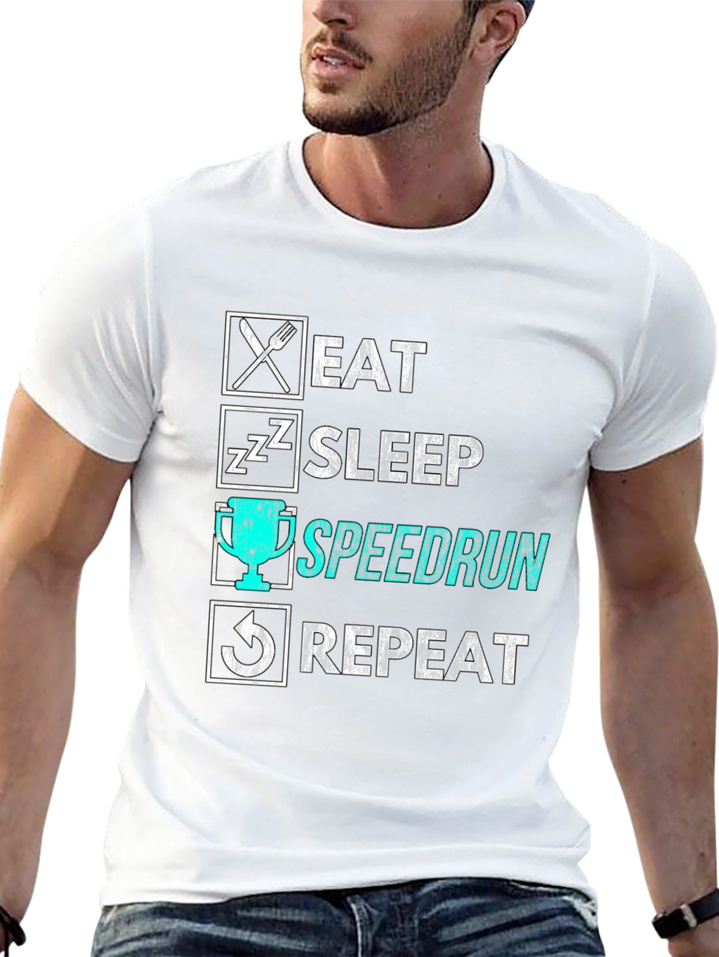 Eat Sleep Speedrun Repeat Black Graphic Tee