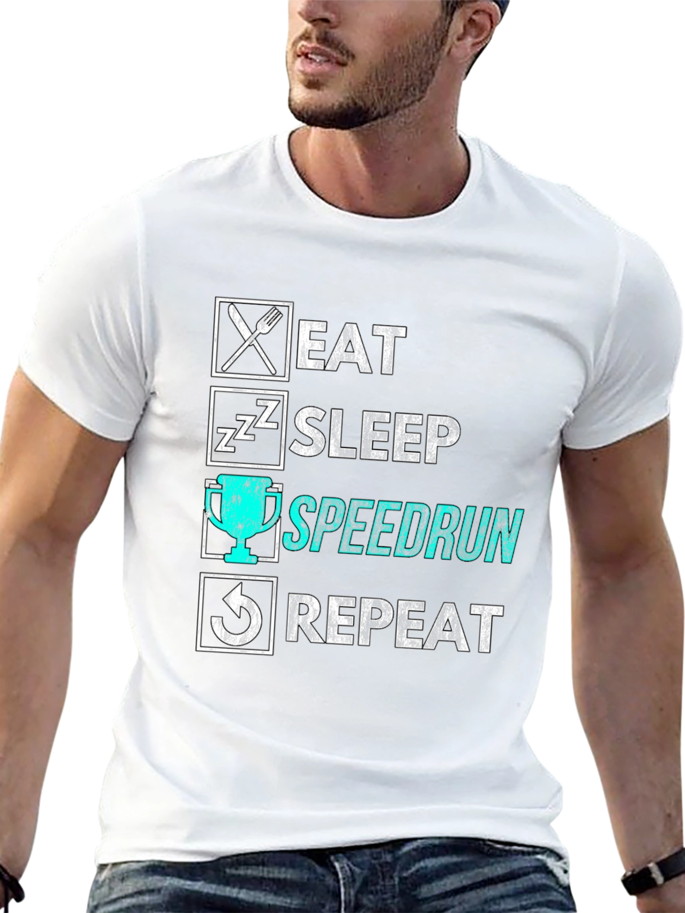 Eat Sleep Speedrun Repeat Black Graphic Tee