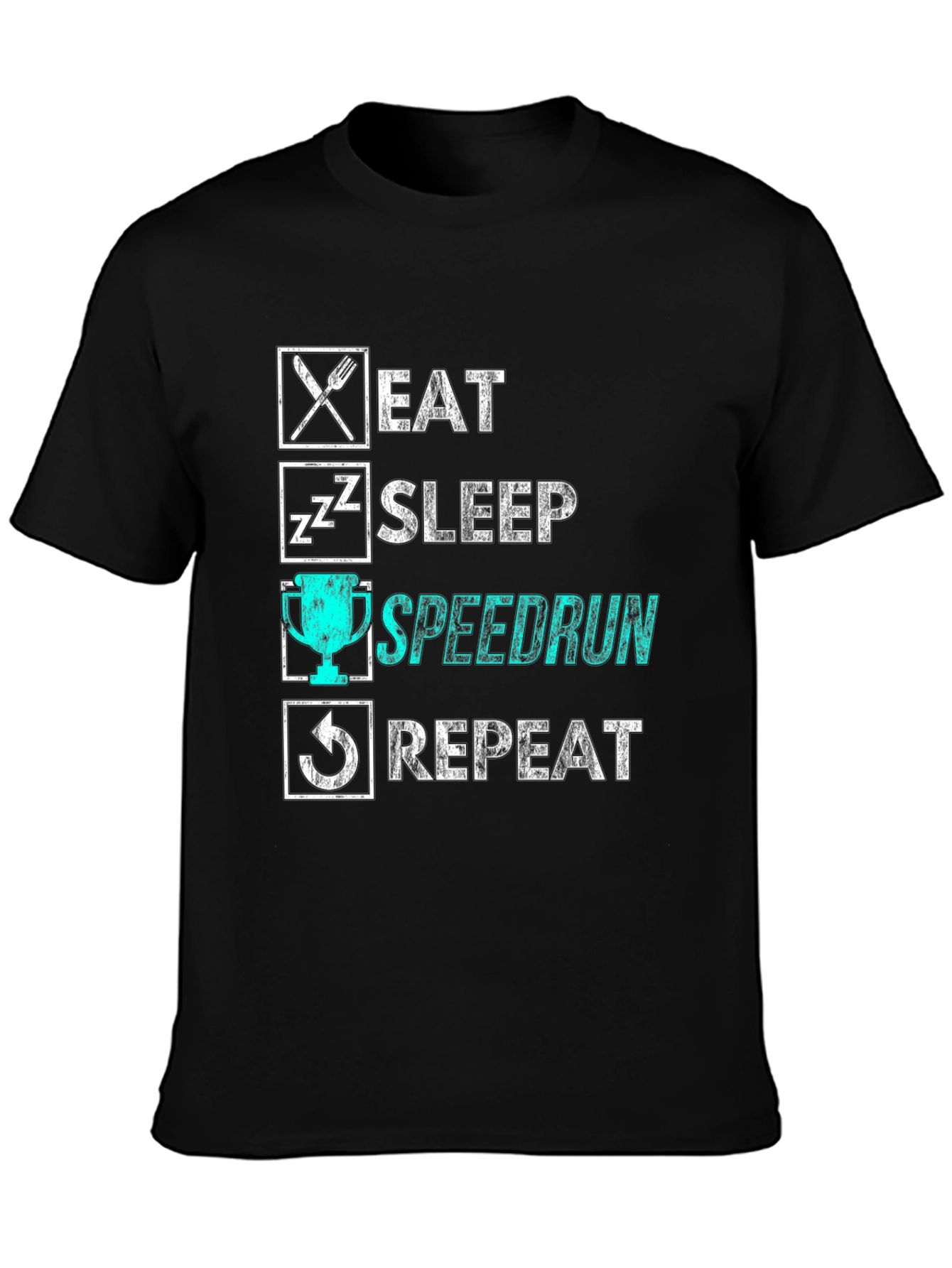 Eat Sleep Speedrun Repeat Black Graphic Tee