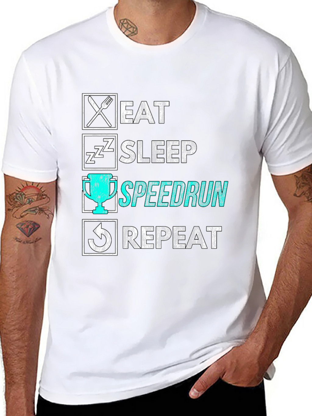 Eat Sleep Speedrun Repeat Black Graphic Tee