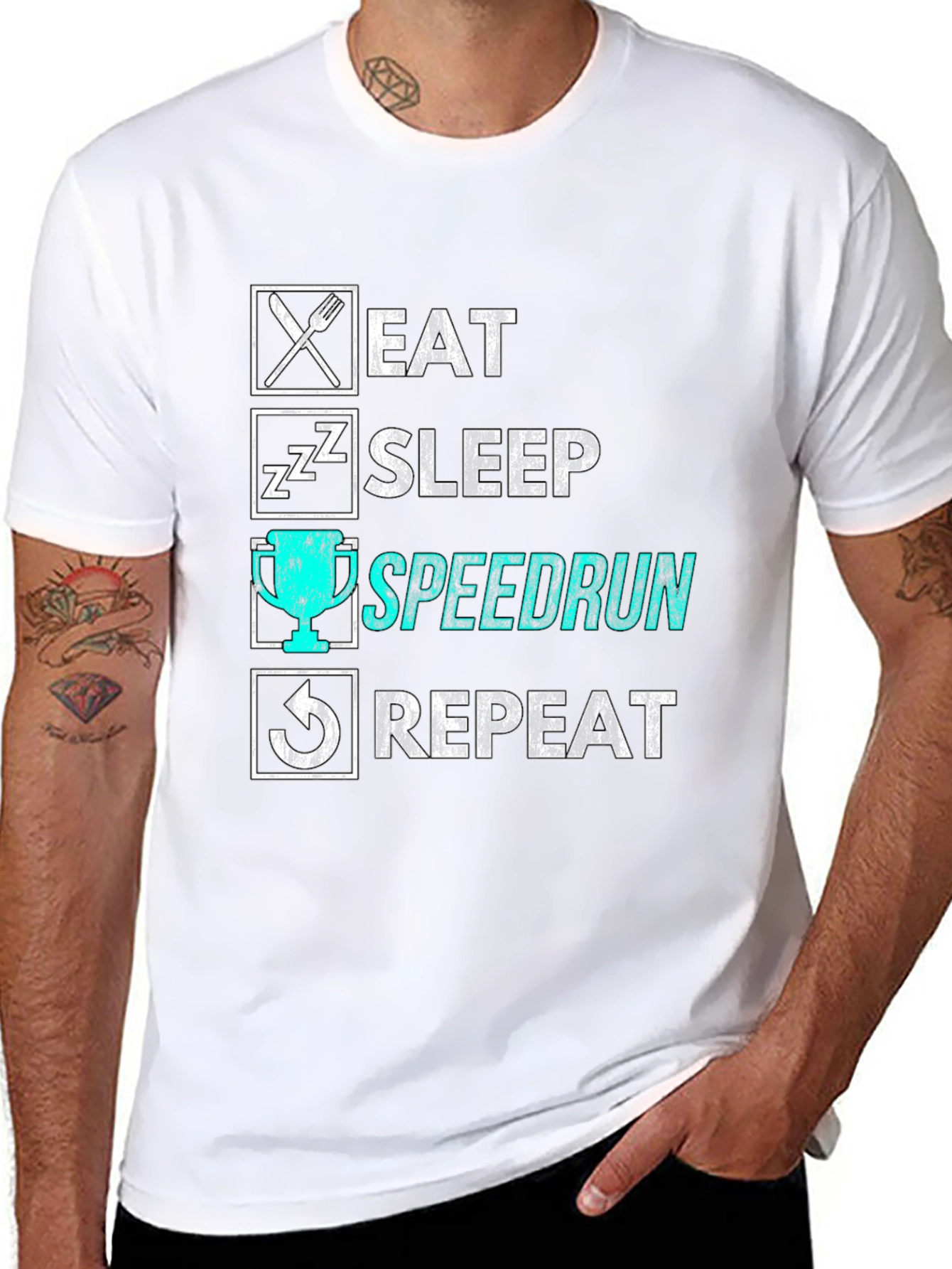 Eat Sleep Speedrun Repeat Black Graphic Tee