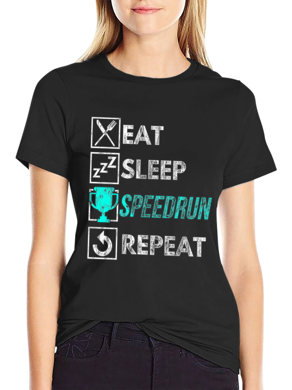 Eat Sleep Speedrun Repeat Black Graphic Tee