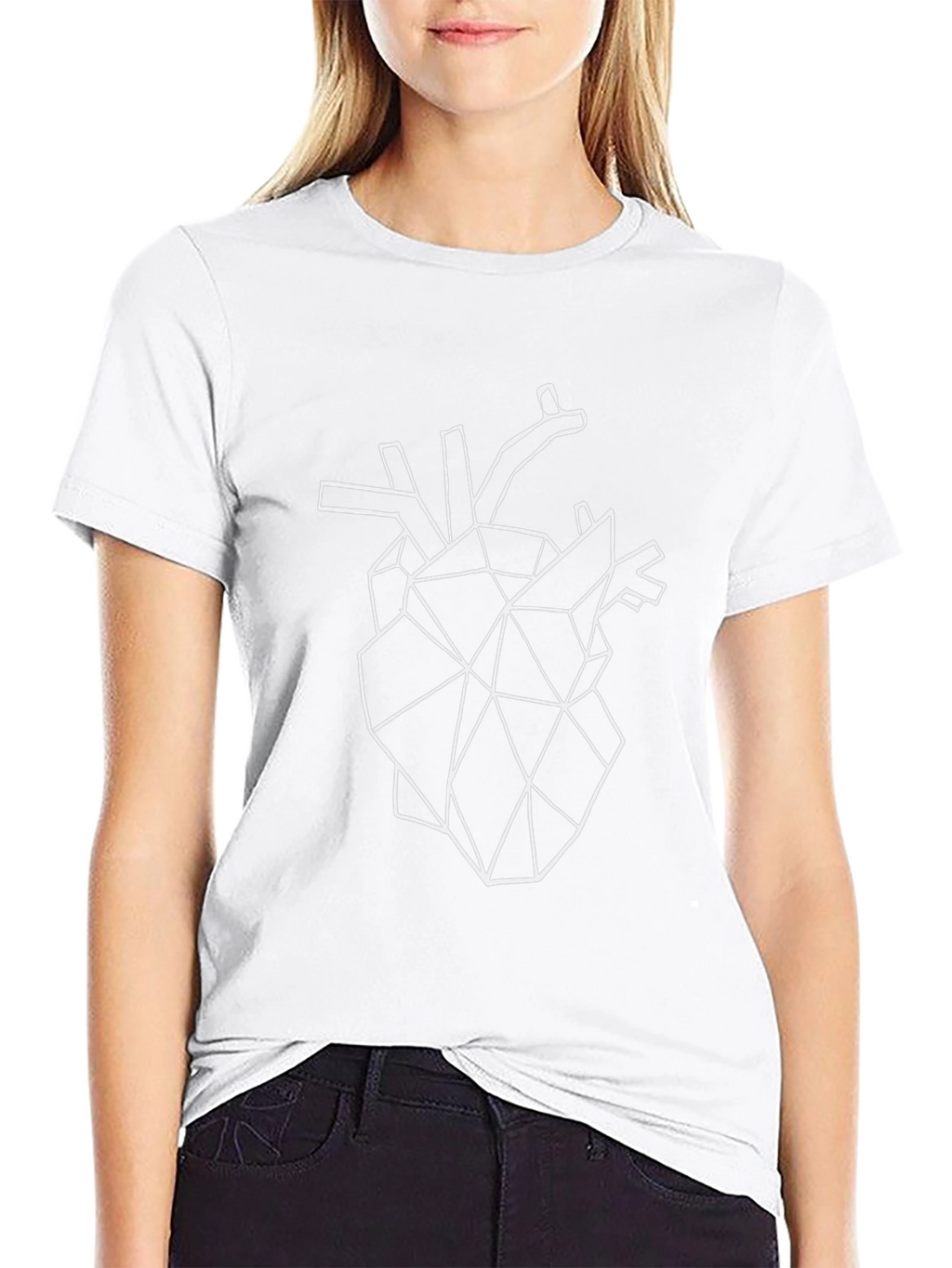 Geometric Heart Print Black T-Shirt