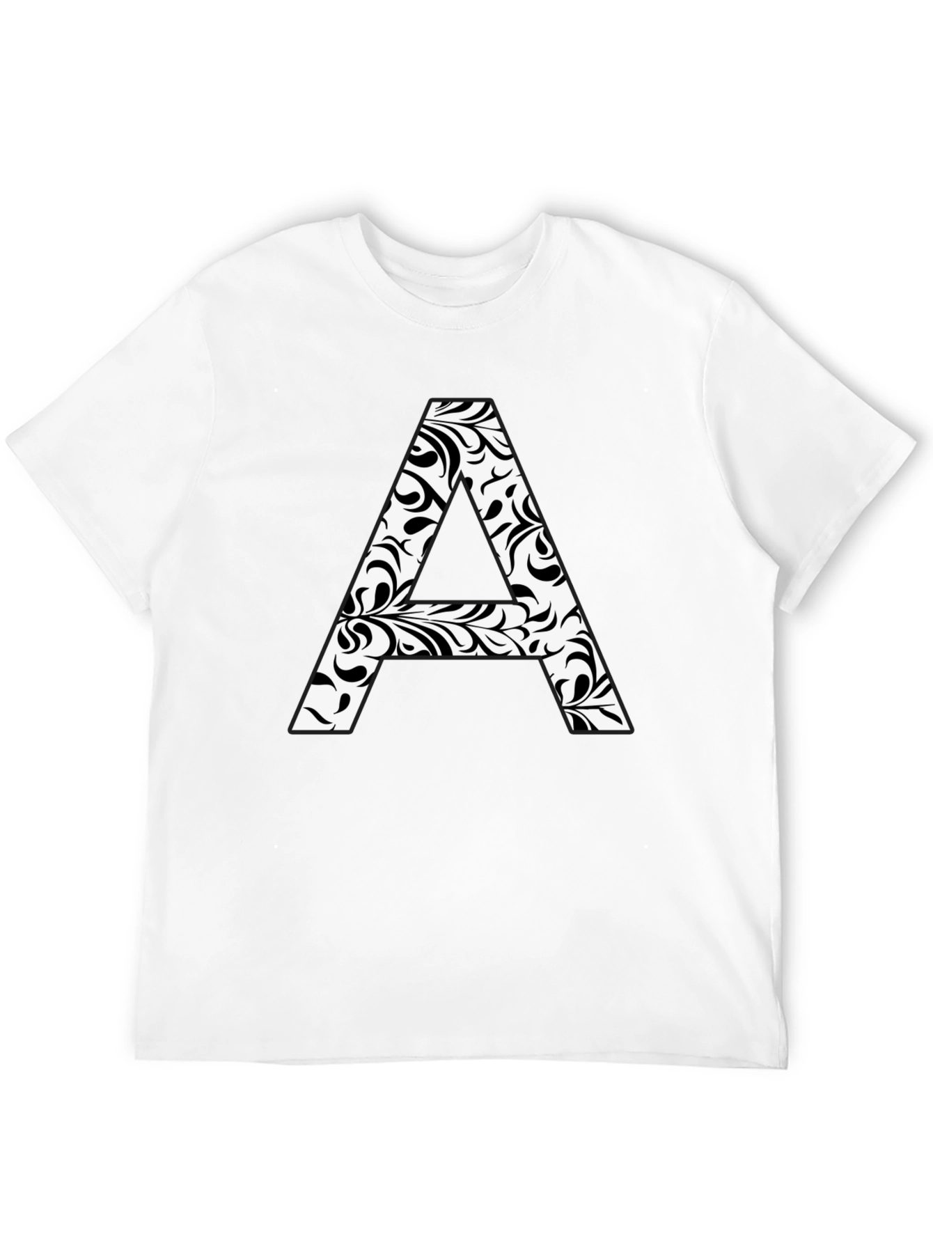 Stylish Black T-Shirt with Floral Letter A Design