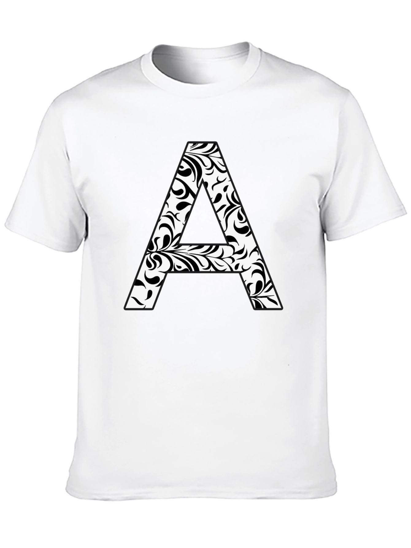Stylish Black T-Shirt with Floral Letter A Design