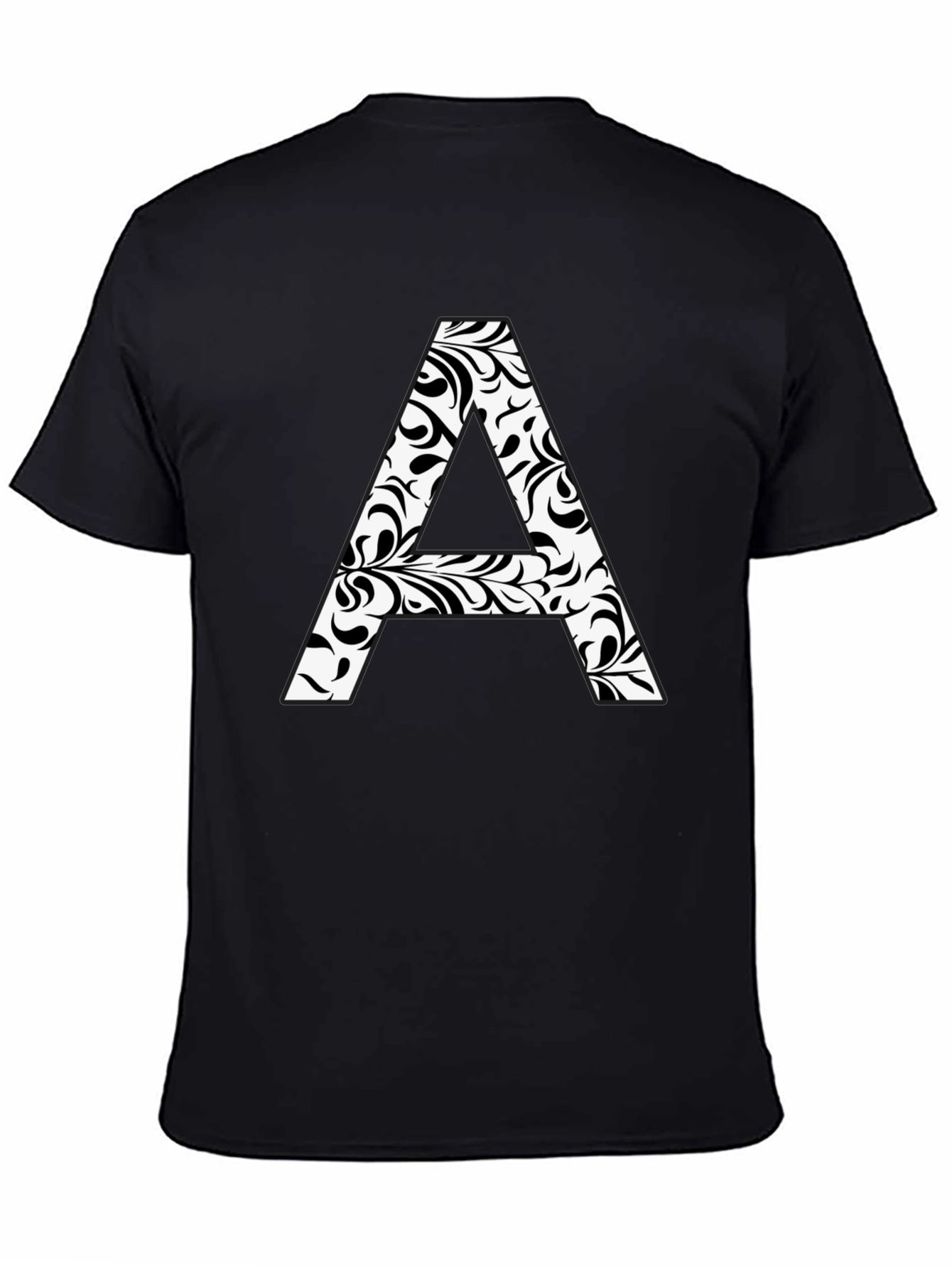 Stylish Black T-Shirt with Floral Letter A Design