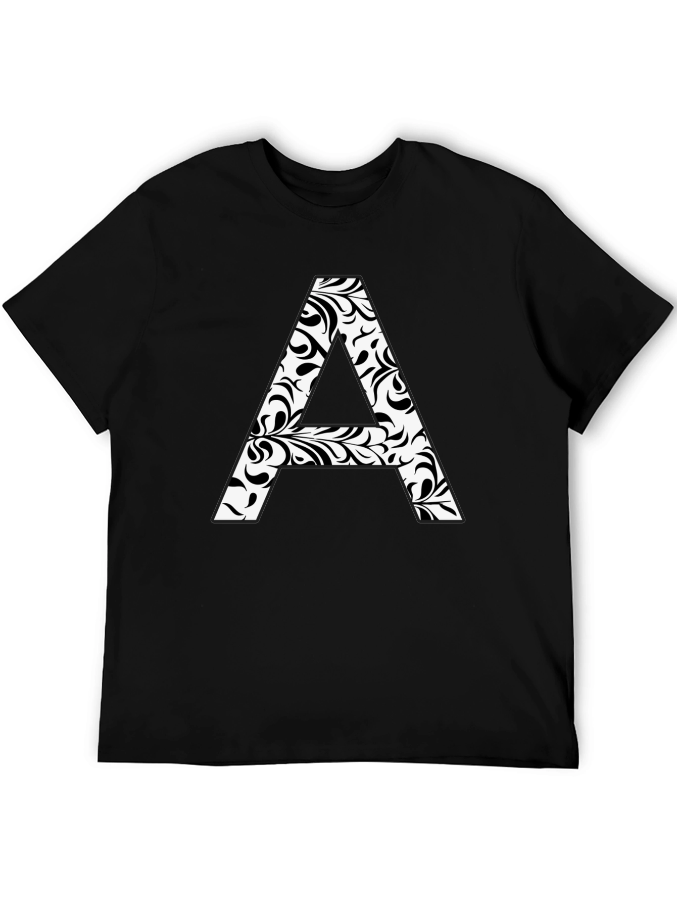 Stylish Black T-Shirt with Floral Letter A Design