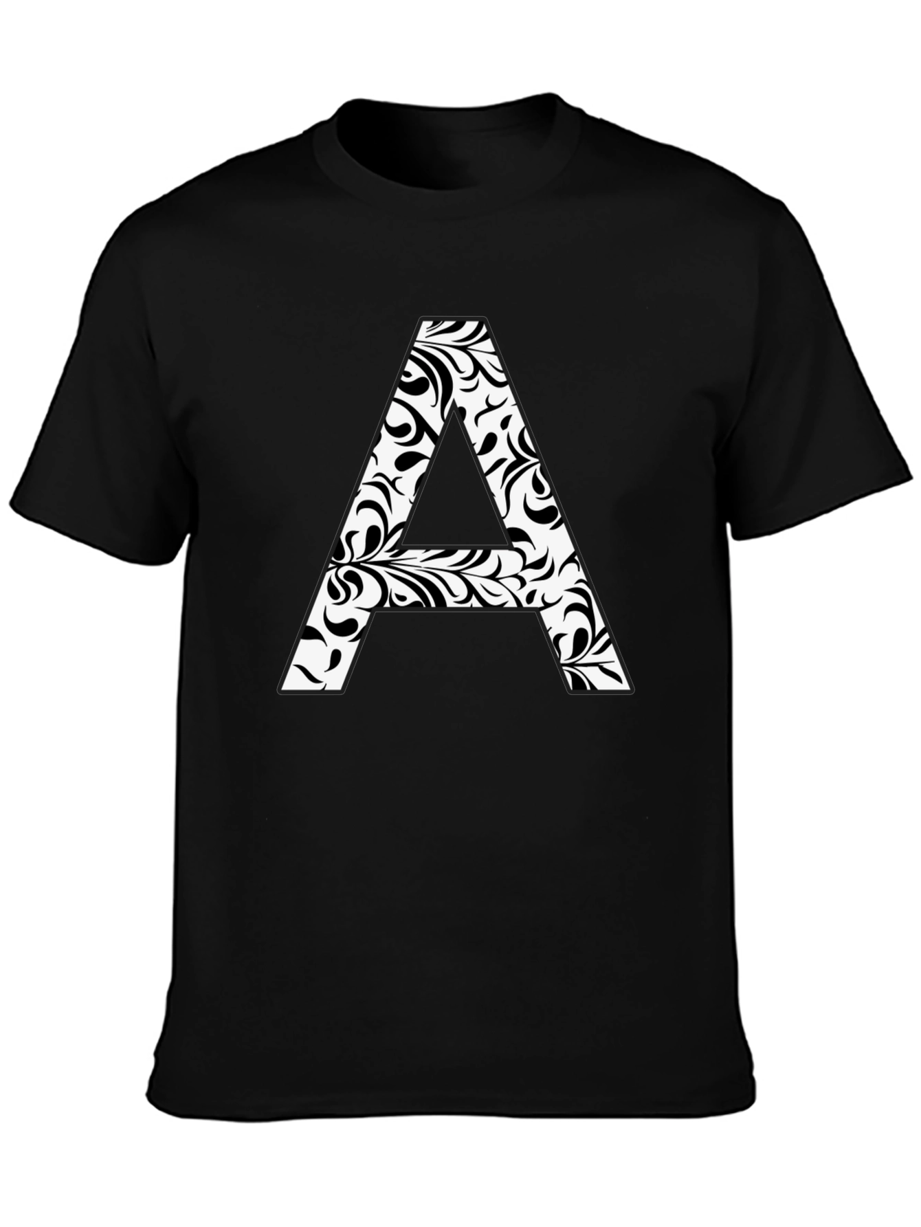 Stylish Black T-Shirt with Floral Letter A Design