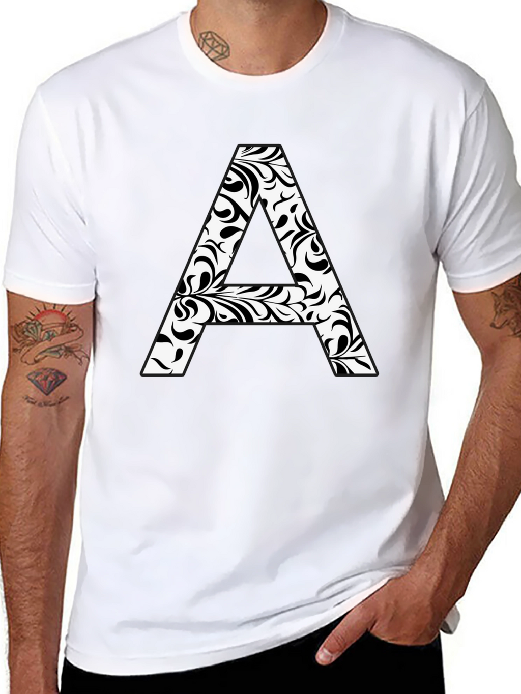 Stylish Black T-Shirt with Floral Letter A Design