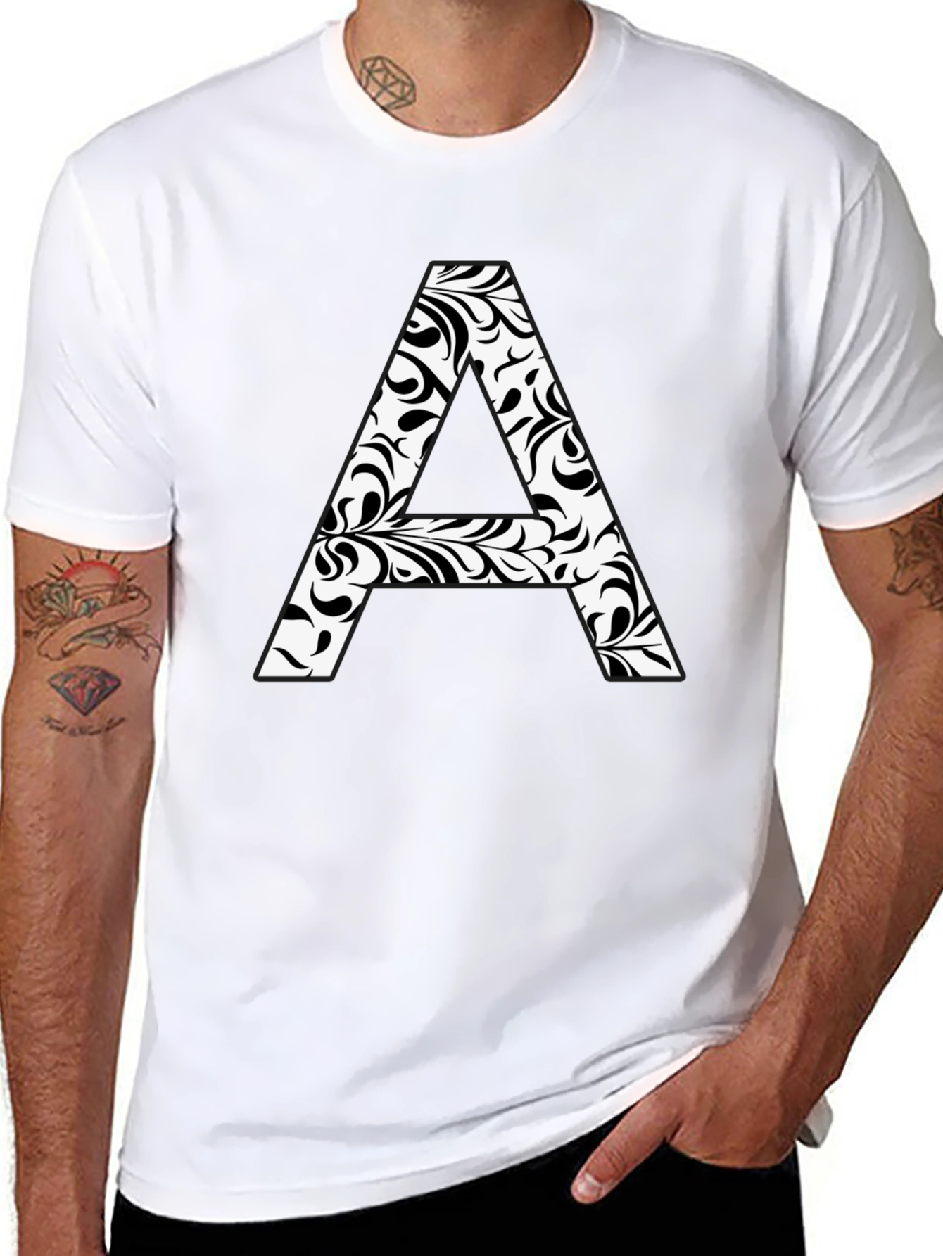 Stylish Black T-Shirt with Floral Letter A Design