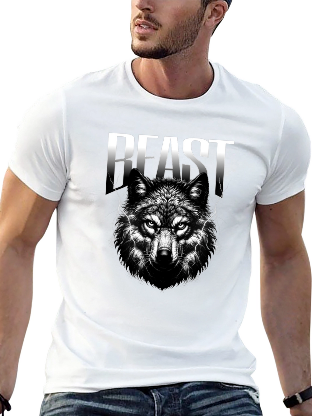 Beast Wolf Graphic Print Black T-Shirt