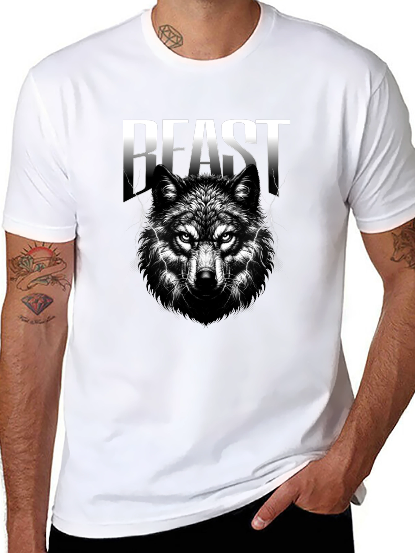 Beast Wolf Graphic Print Black T-Shirt