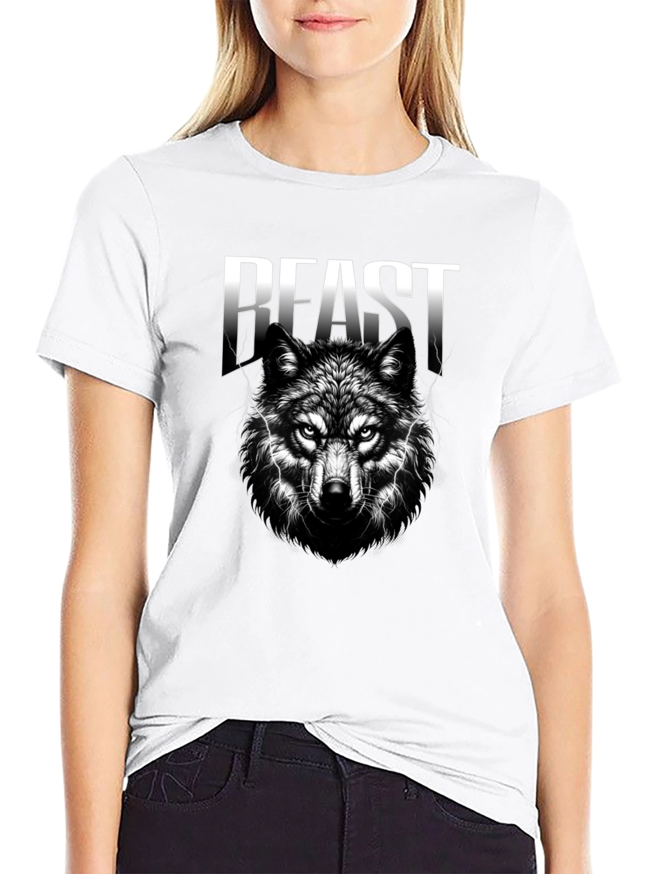 Beast Wolf Graphic Print Black T-Shirt