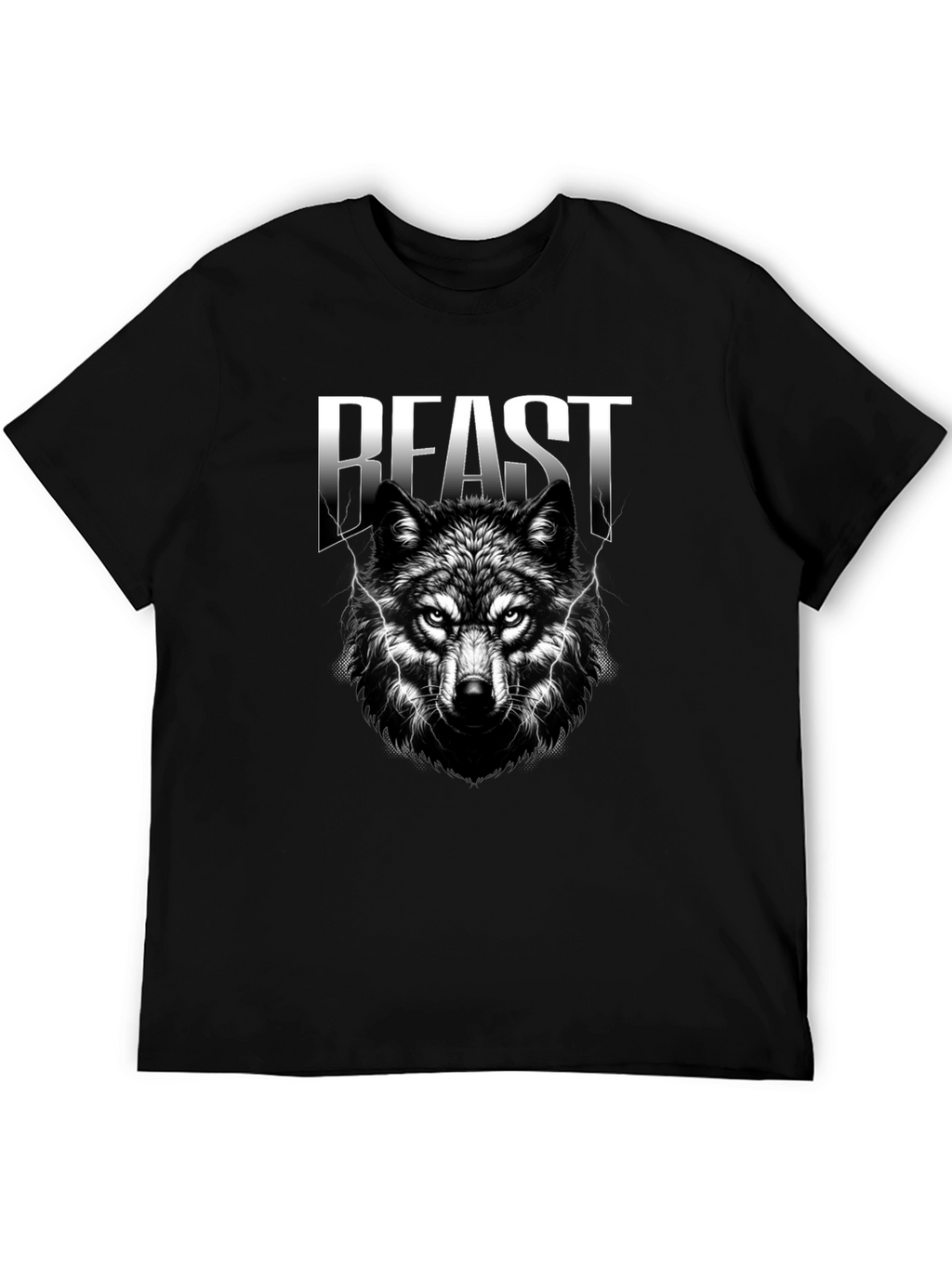 Beast Wolf Graphic Print Black T-Shirt