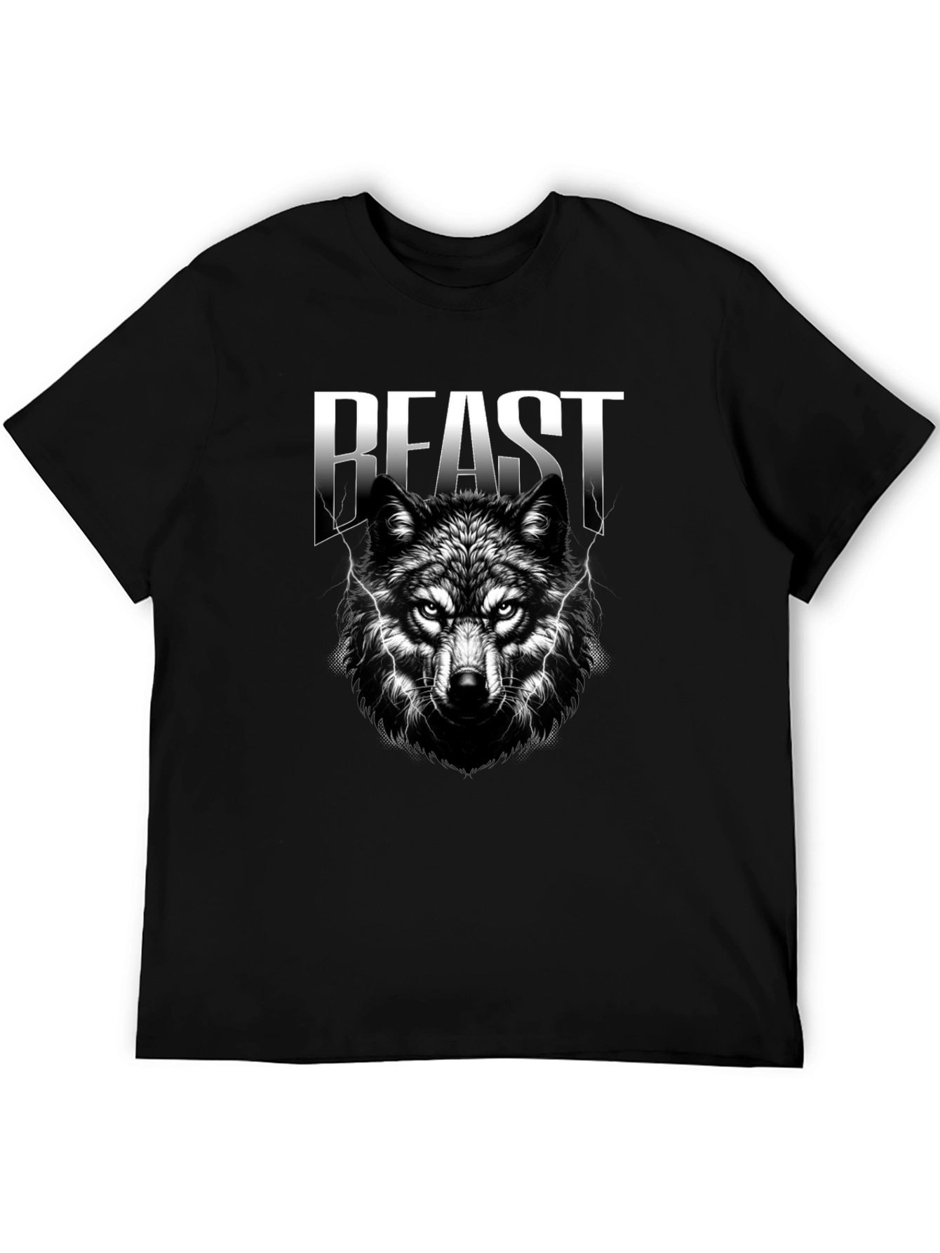 Beast Wolf Graphic Print Black T-Shirt
