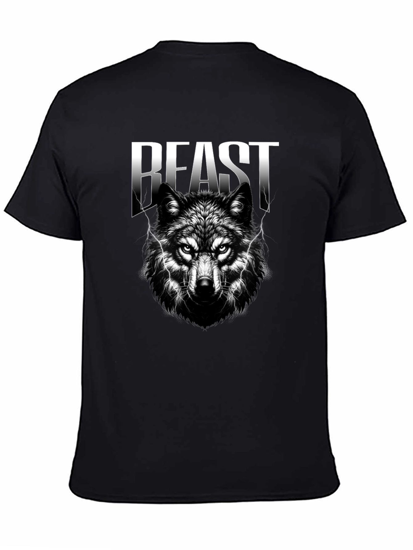 Beast Wolf Graphic Print Black T-Shirt