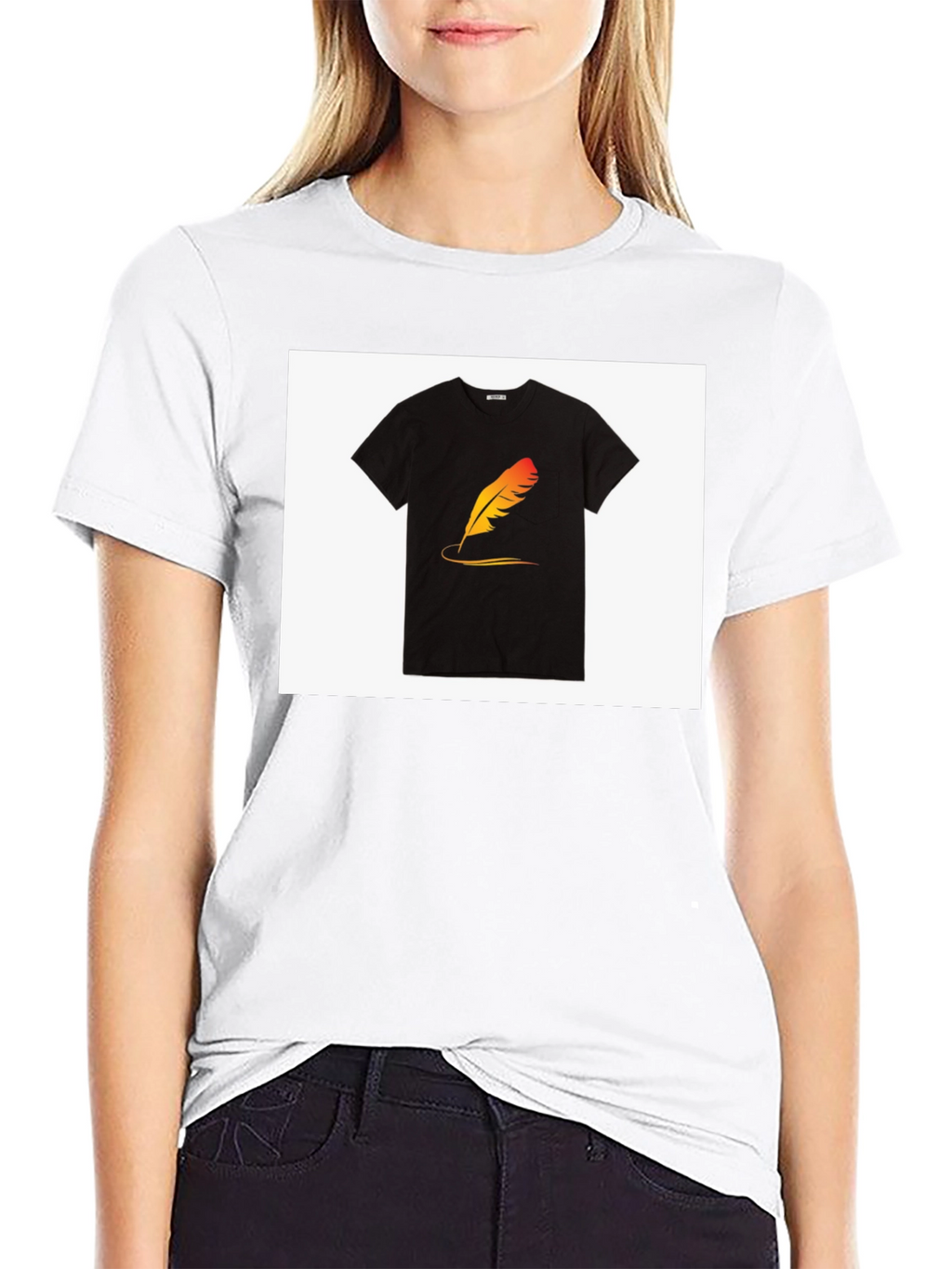 Stylish Black T-Shirt with Feather Graphic