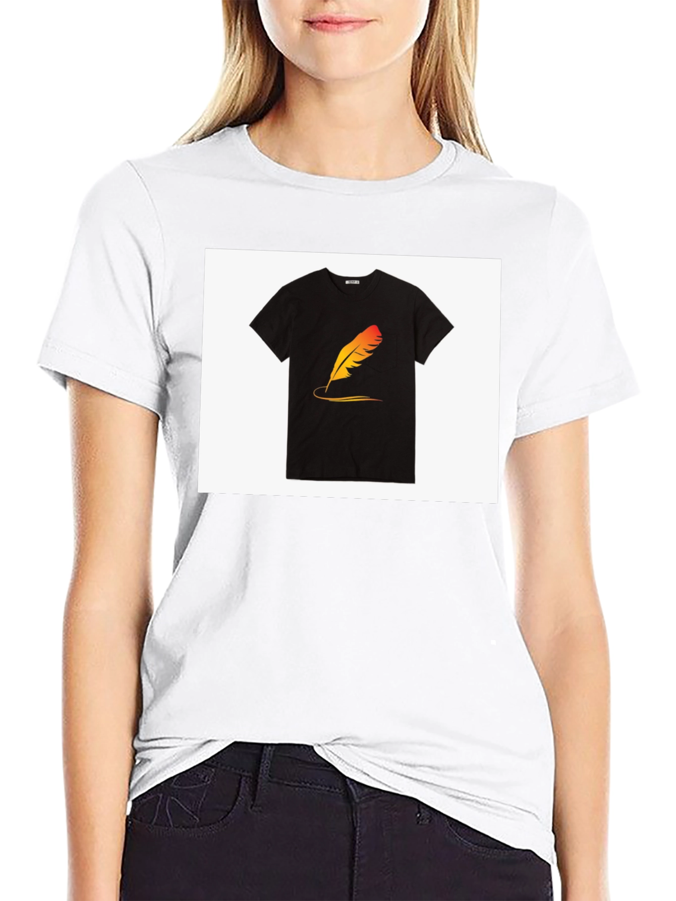 Stylish Black T-Shirt with Feather Graphic