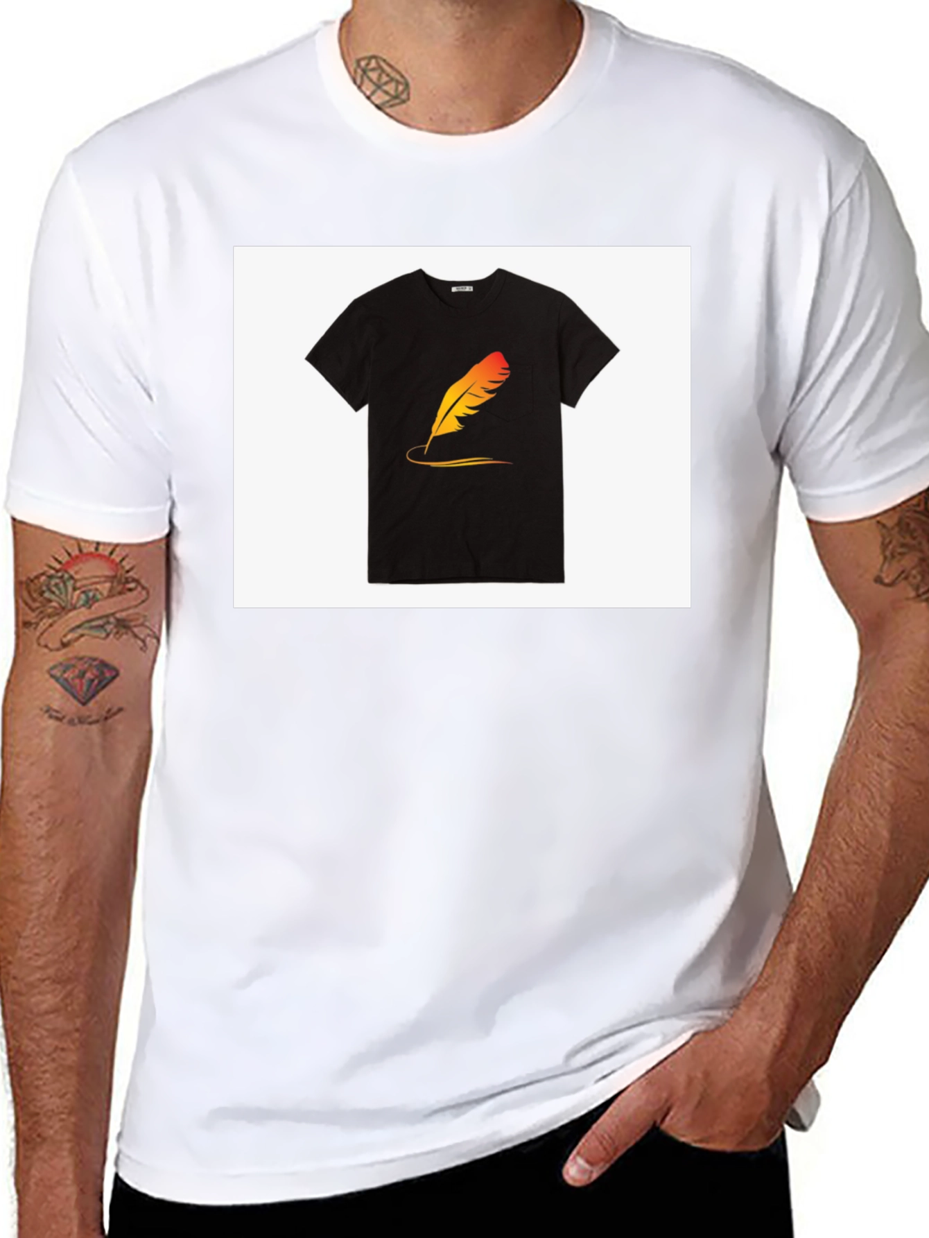 Stylish Black T-Shirt with Feather Graphic