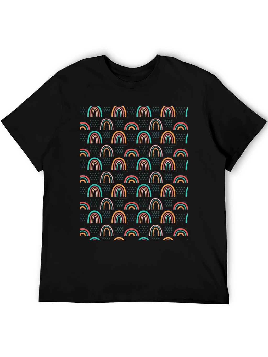 Rainbow Pattern Black T-Shirt - Unique Design