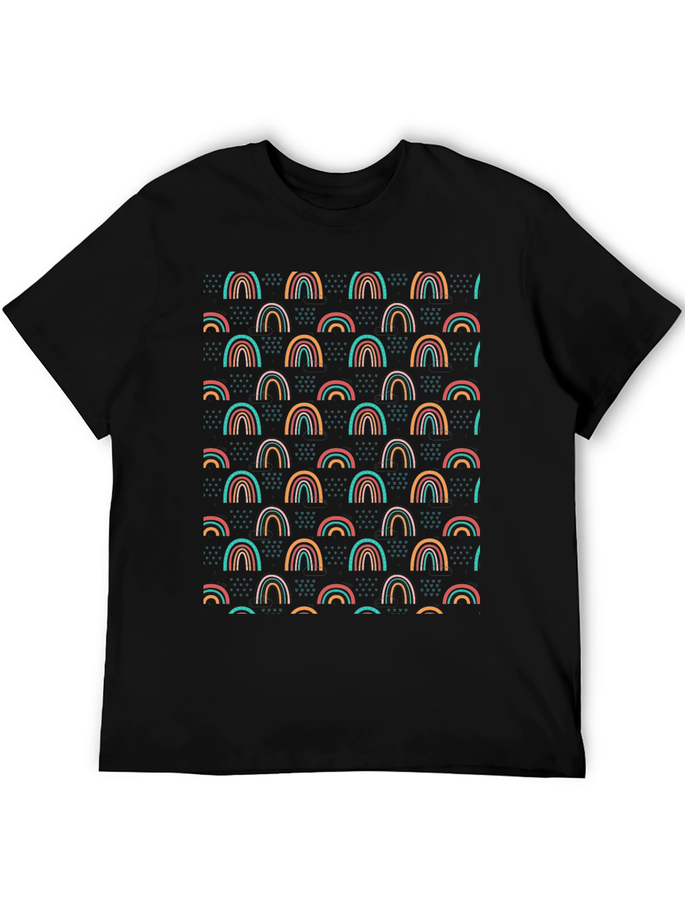 Rainbow Pattern Black T-Shirt - Unique Design