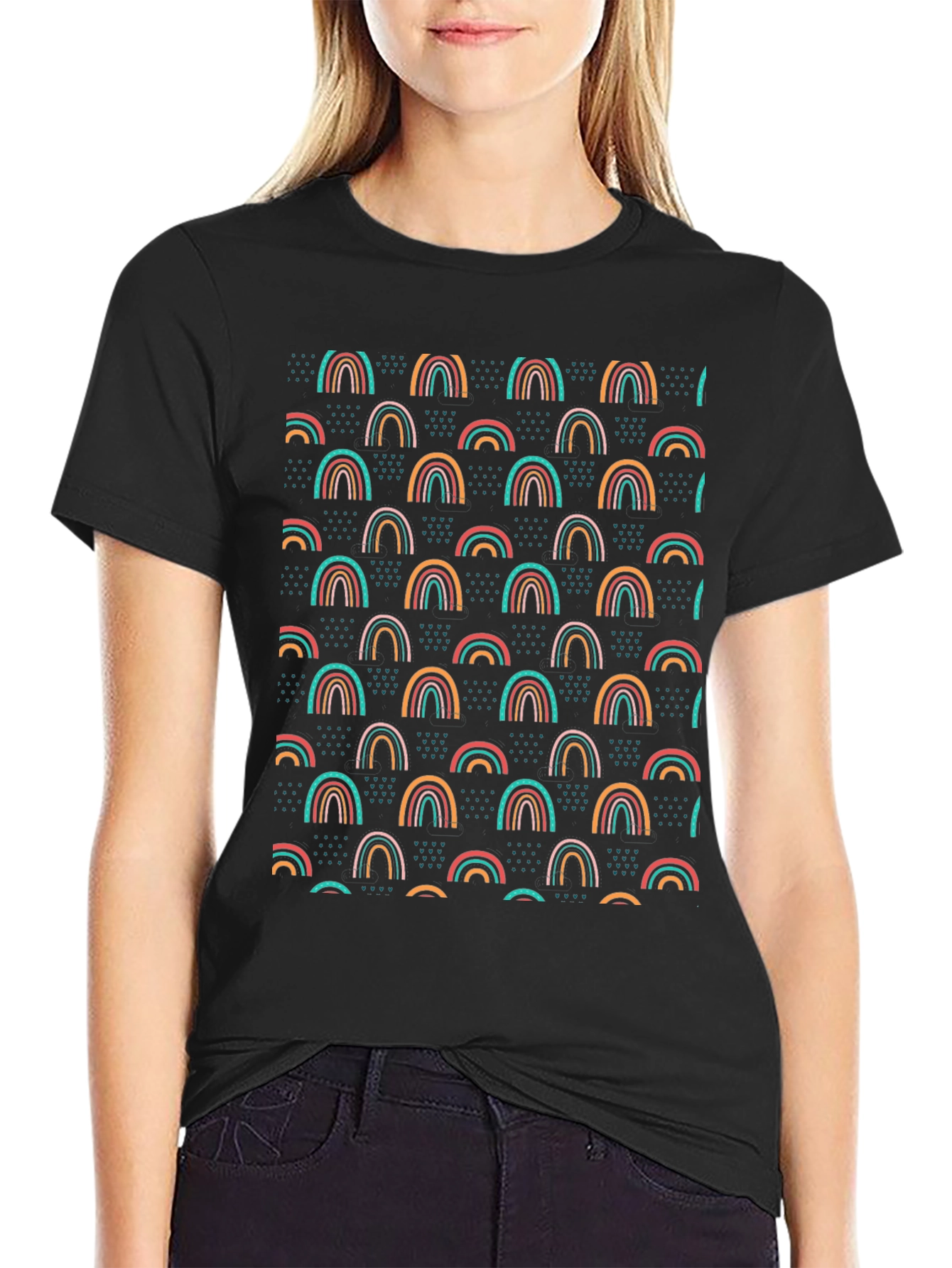 Rainbow Pattern Black T-Shirt - Unique Design