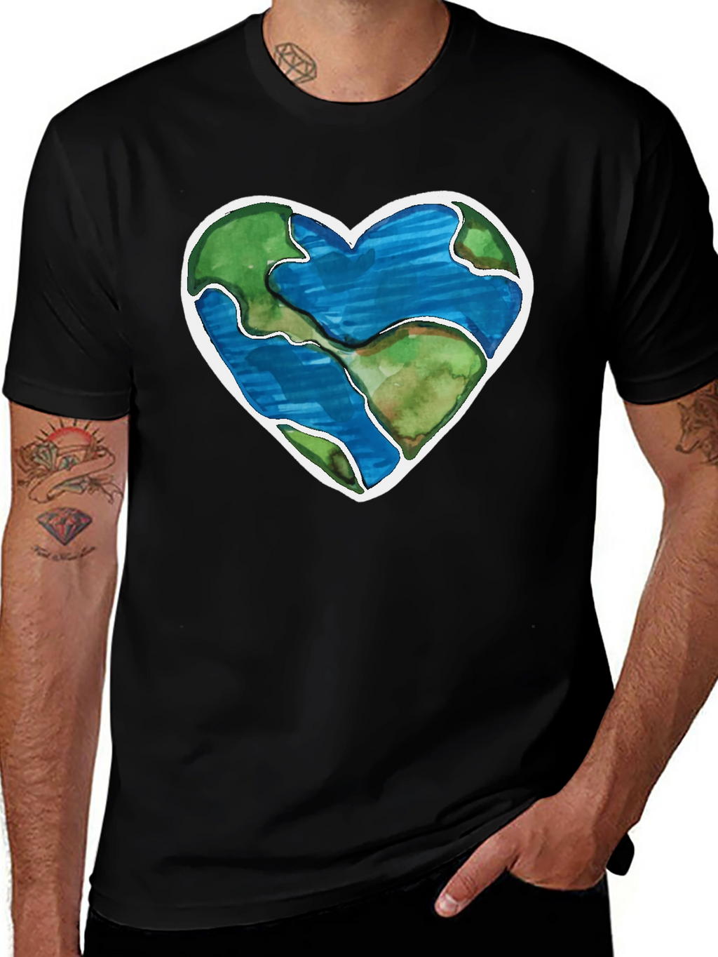Earth Heart Graphic T-Shirt - Black Crew Neck