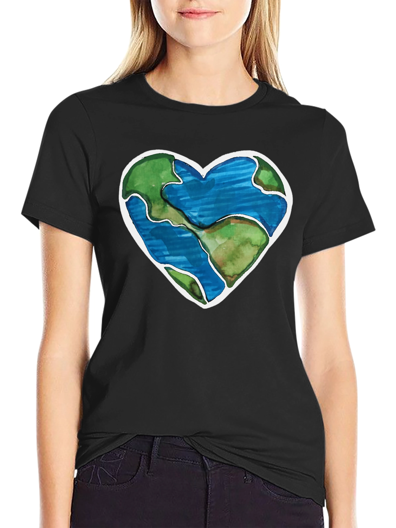 Earth Heart Graphic T-Shirt - Black Crew Neck