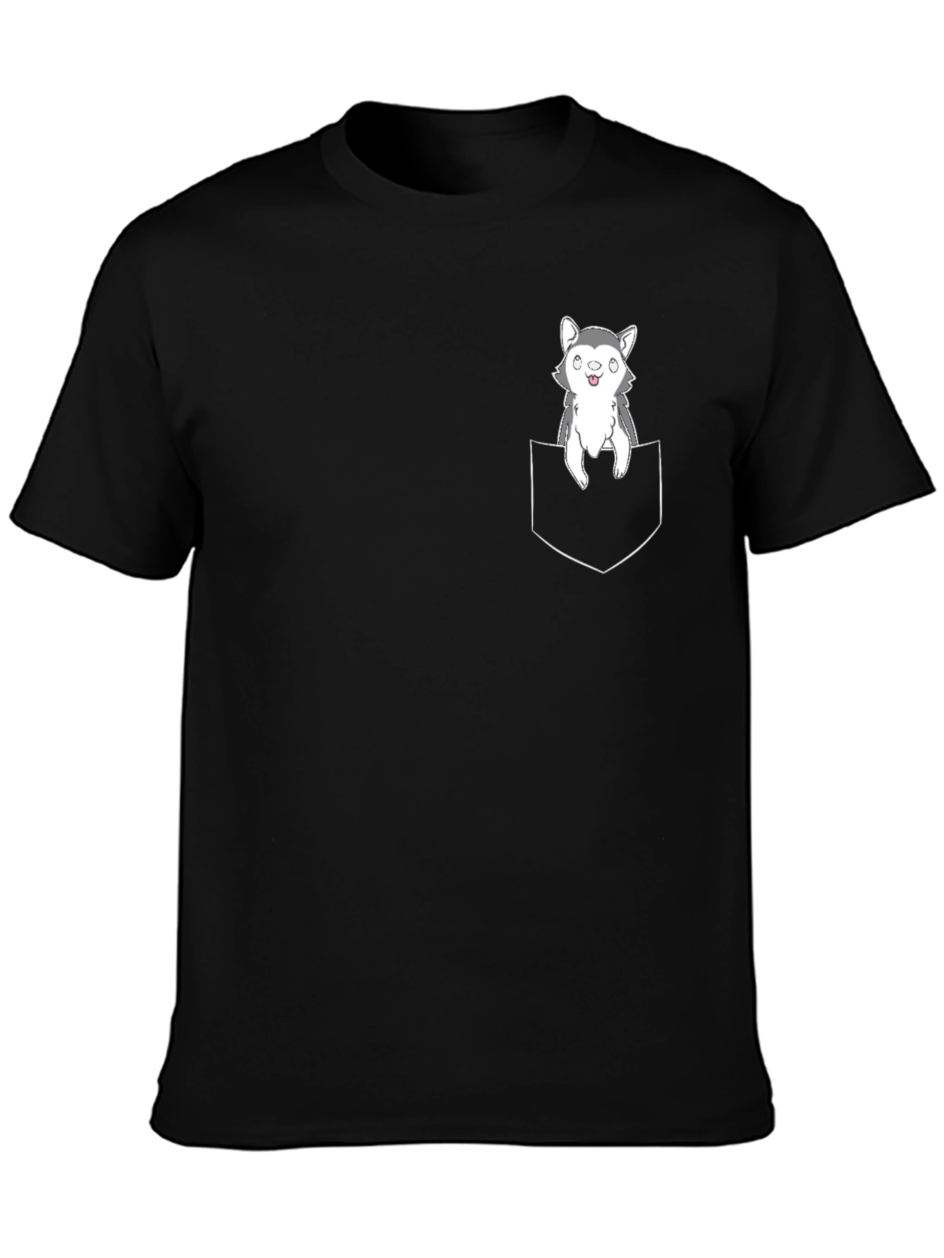 Husky Puppy Pocket T-Shirt - Cute Graphic Tee