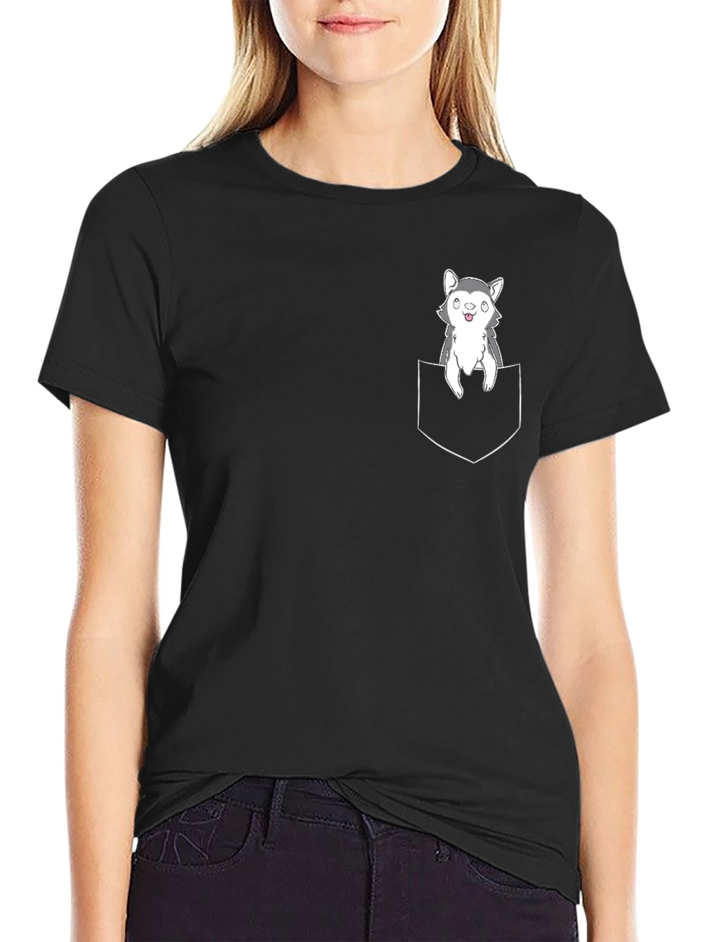 Husky Puppy Pocket T-Shirt - Cute Graphic Tee