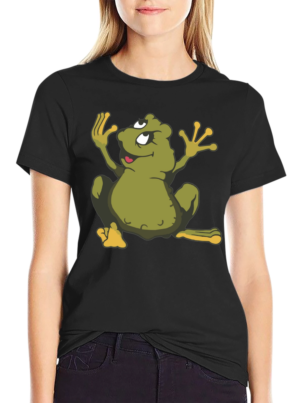 Cartoon Frog Black T-Shirt - Funky Graphic Tee