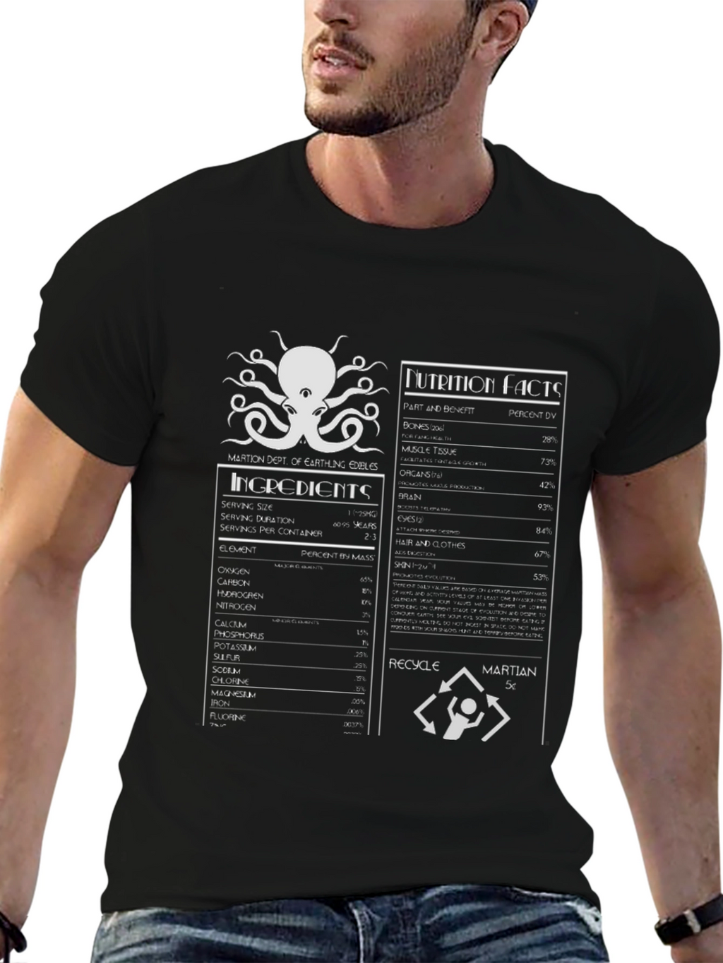 Martian Nutrition Facts Graphic T-Shirt
