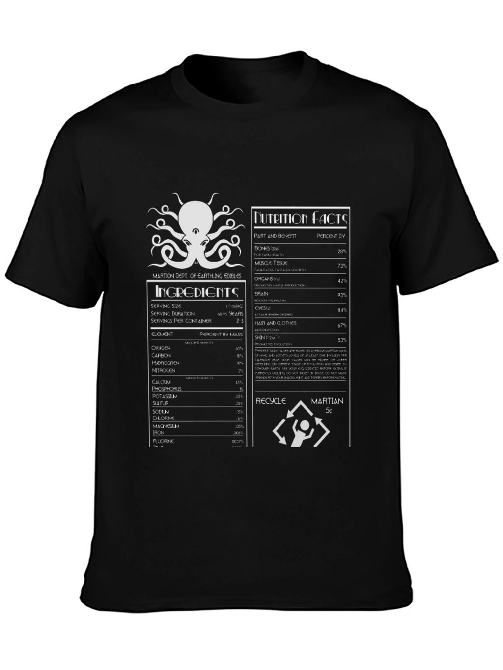 Martian Nutrition Facts Graphic T-Shirt