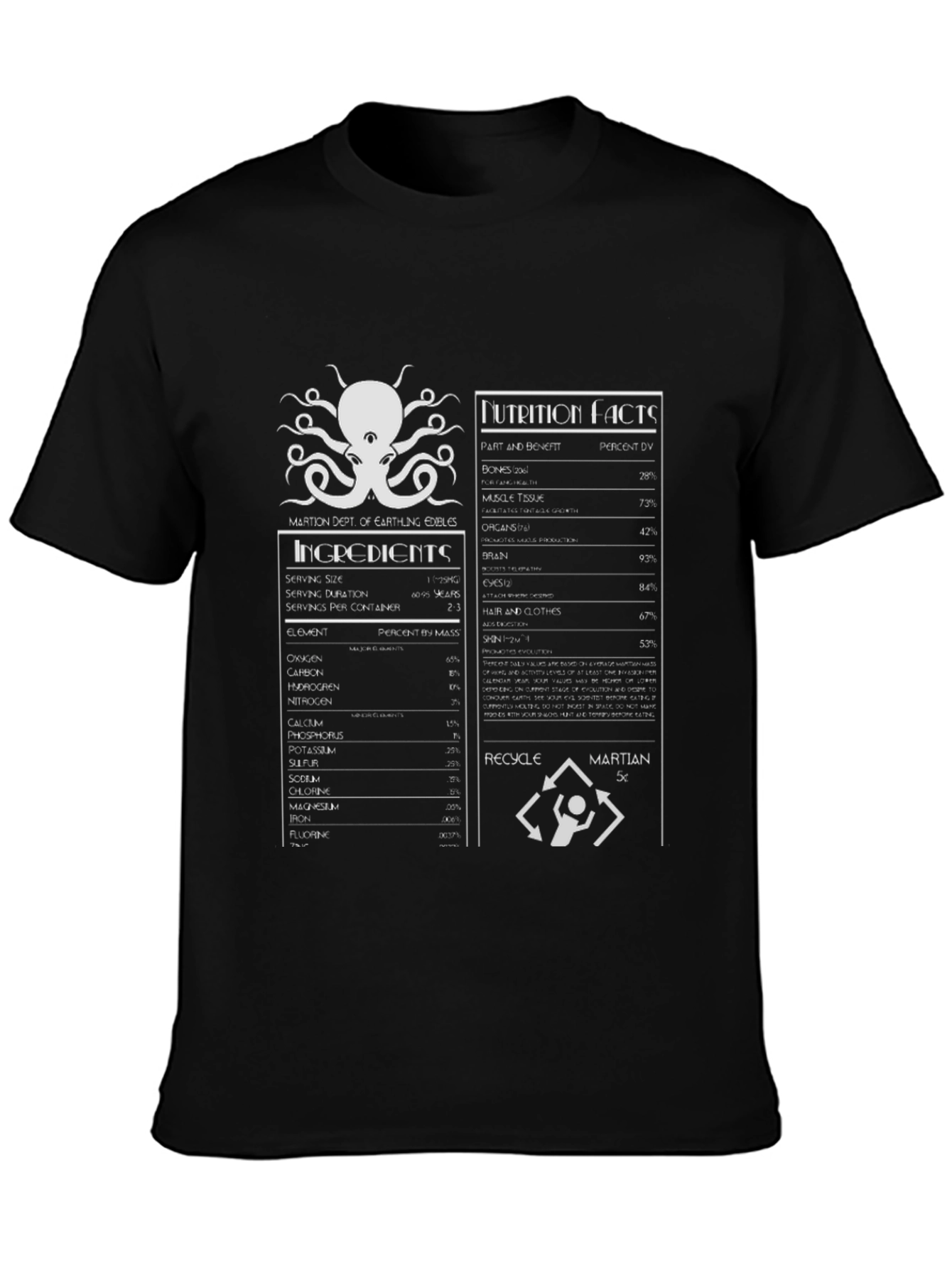 Martian Nutrition Facts Graphic T-Shirt