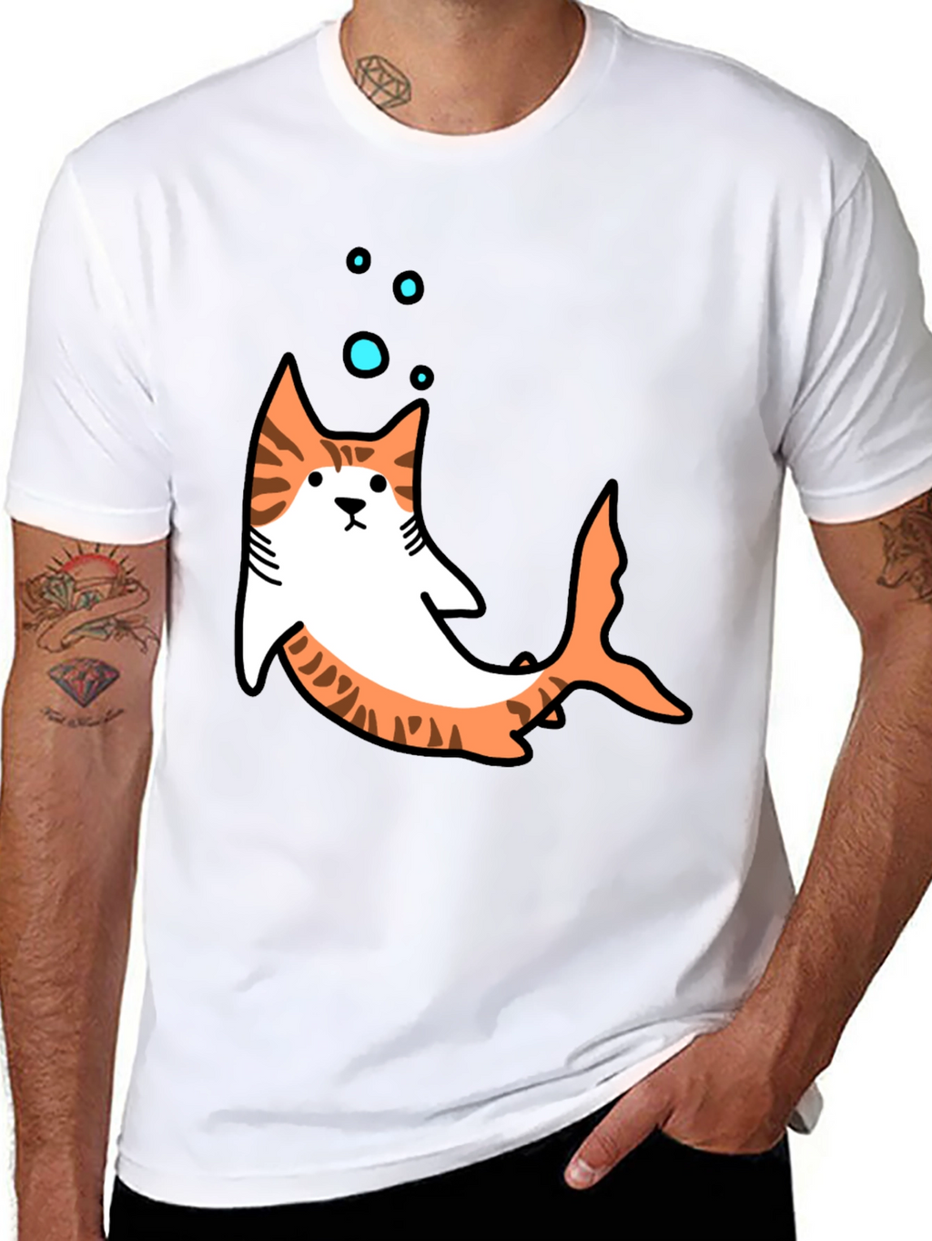 Cat Shark Graphic T-Shirt - Black Fun Design