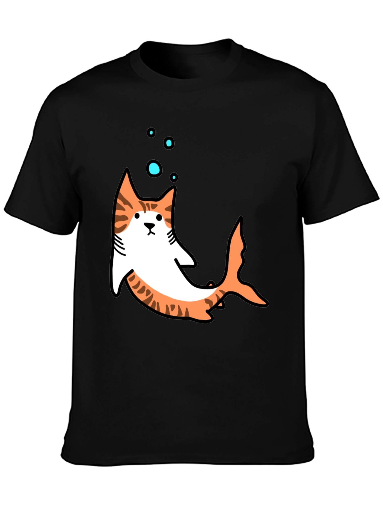 Cat Shark Graphic T-Shirt - Black Fun Design