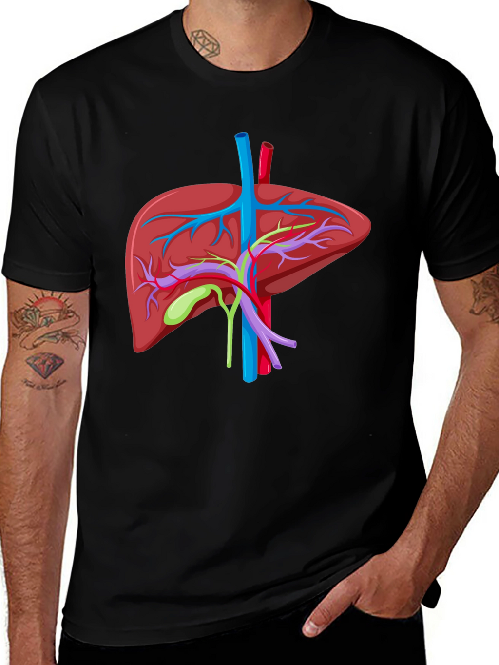 Anatomical Liver Graphic T-Shirt - Black Cotton Tee