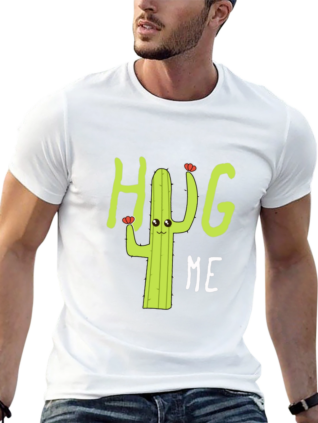 Hug Me Cactus Graphic Tee - Black