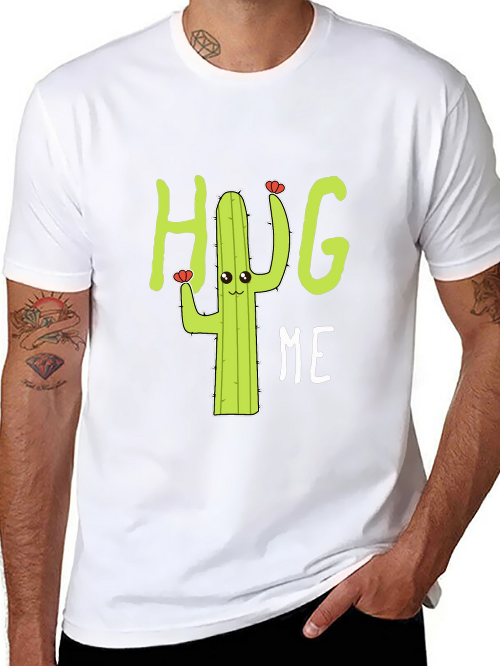 Hug Me Cactus Graphic Tee - Black