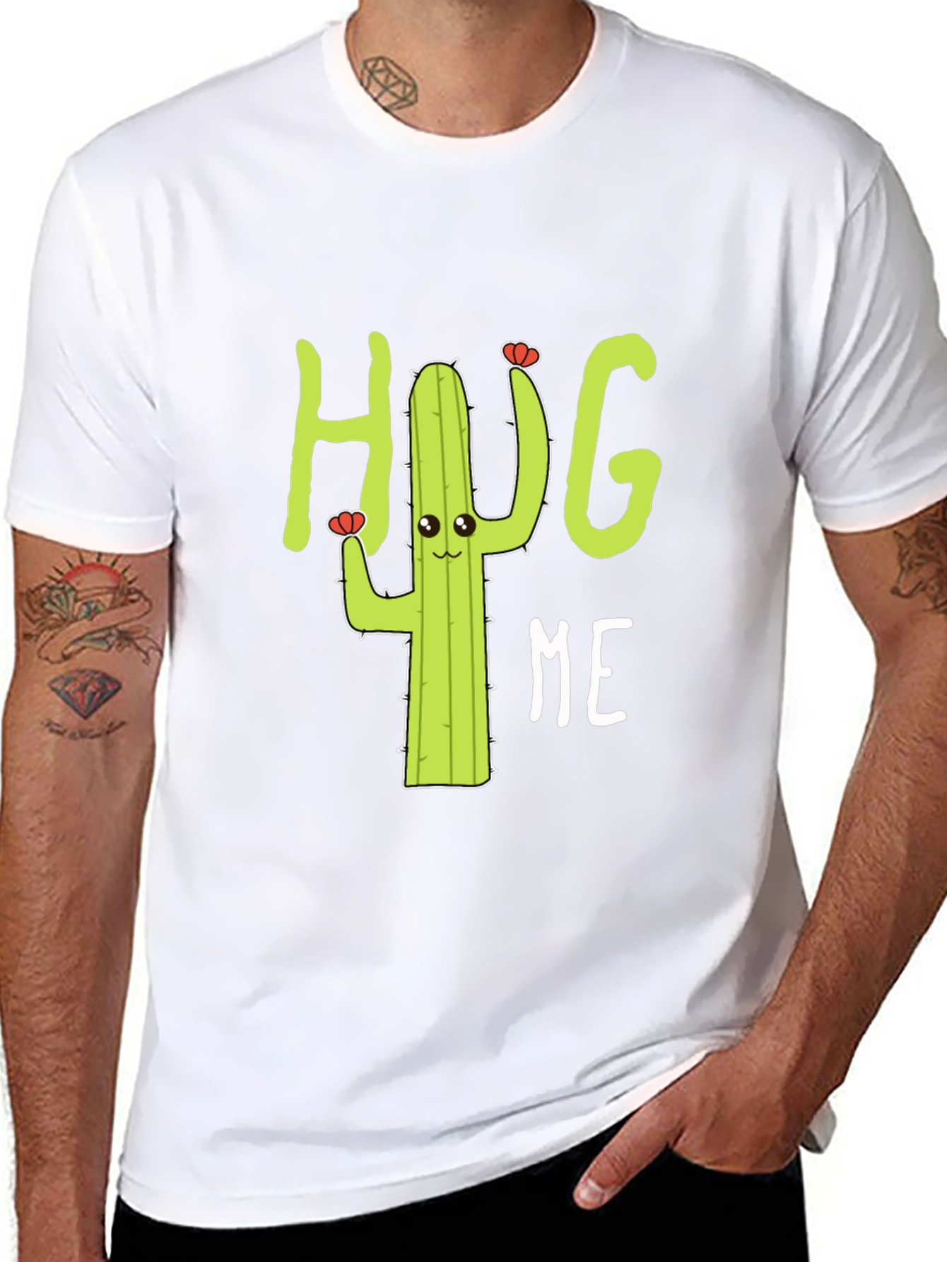 Hug Me Cactus Graphic Tee - Black